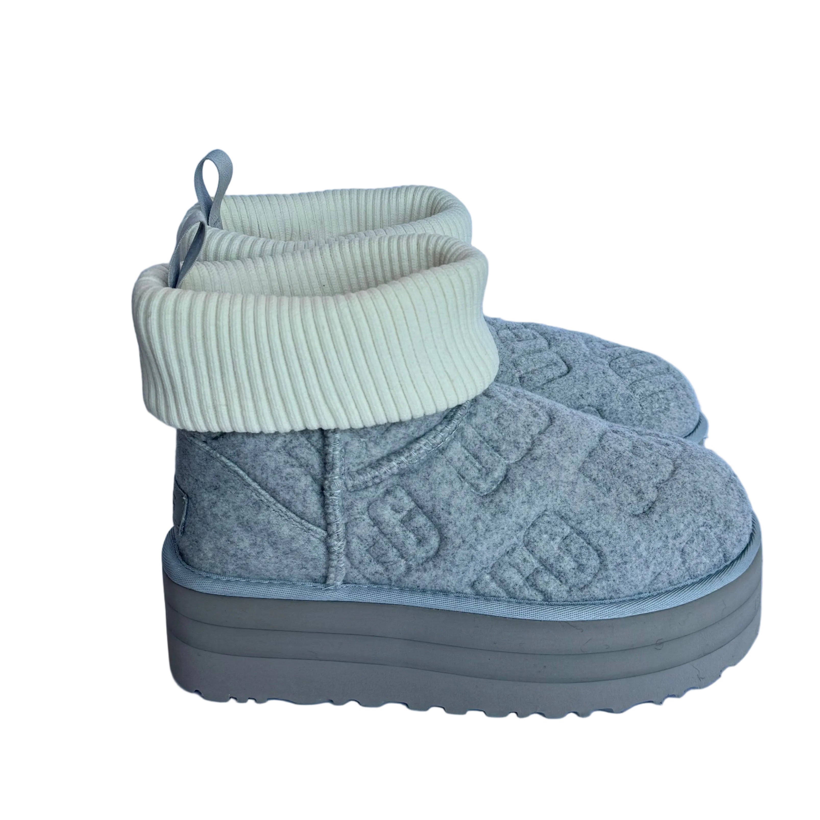 UGG CLASSIC ULTRA MINI PLATFORM MONOGRAM FELT GREY